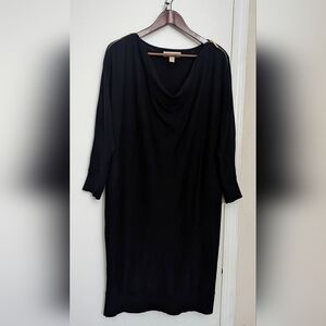 Michael Kors Women Cowl Gold Zippered Neck Long Sleeve Sweater Dress Black Siz L